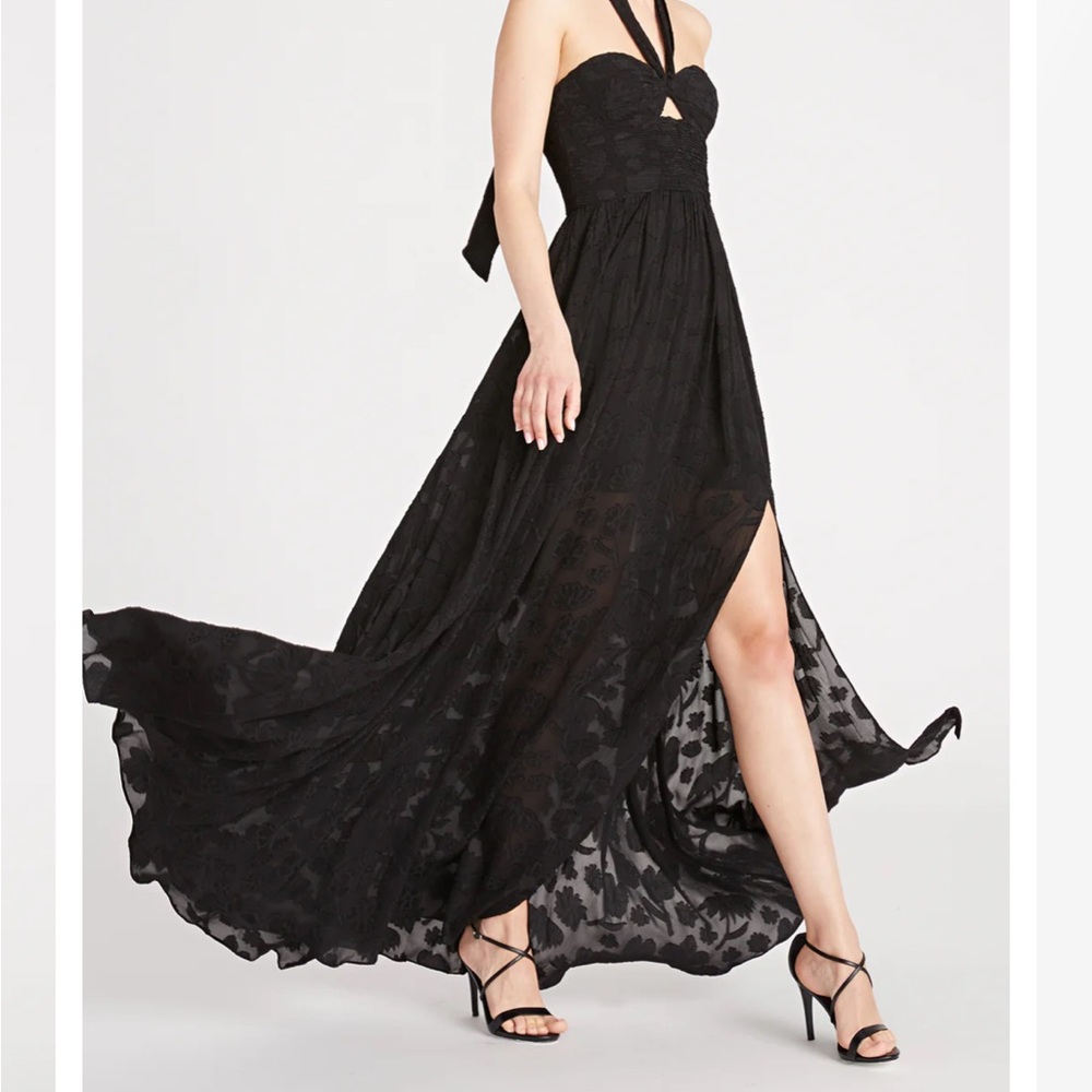 Amur lilyana black jacquard neck tie halter dress size 10